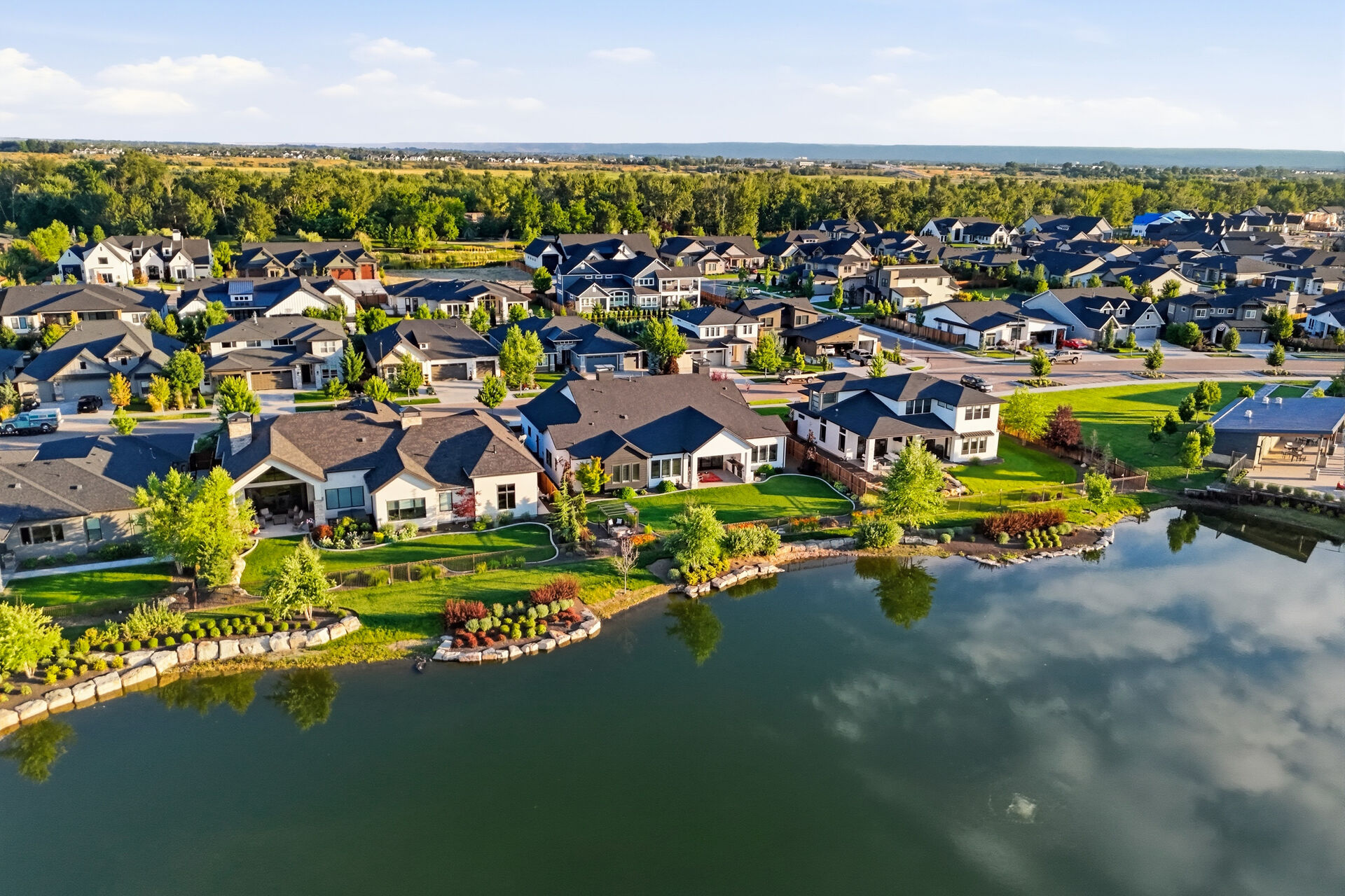 Aerial of the lakefront homes